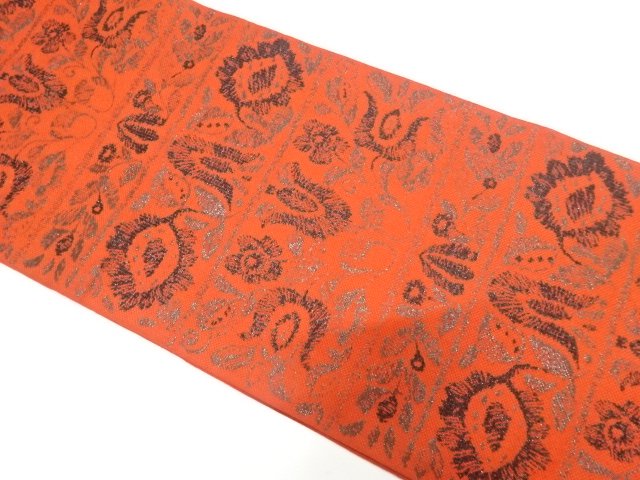 JAPANESE KIMONO / ANTIQUE FLORAL PATTERN WOVEN FUKURO OBI (WEARABLE)